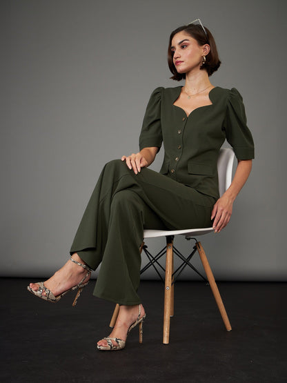 Olive Knitted Bell Bottom Pants