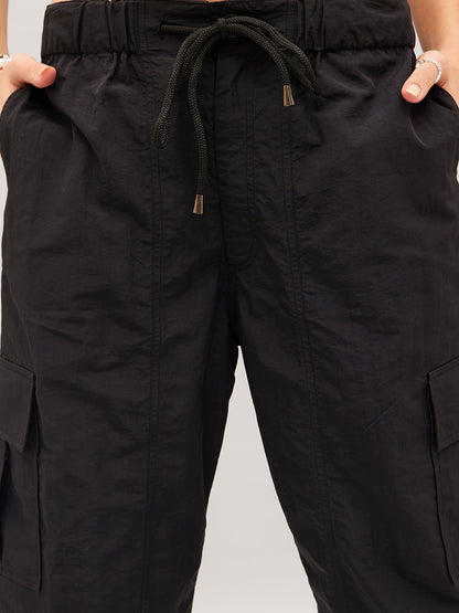 Black Flap Pocket Cargo Parachute Pants