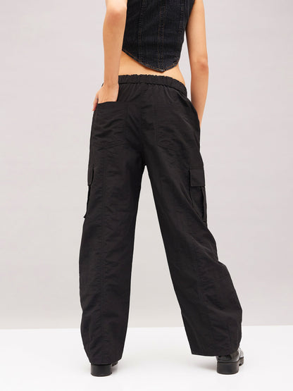Black Flap Pocket Cargo Parachute Pants