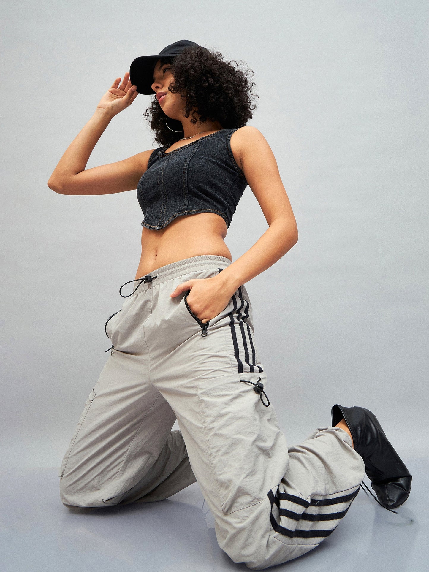 Light Grey Side Tape Cargo Parachute Pants
