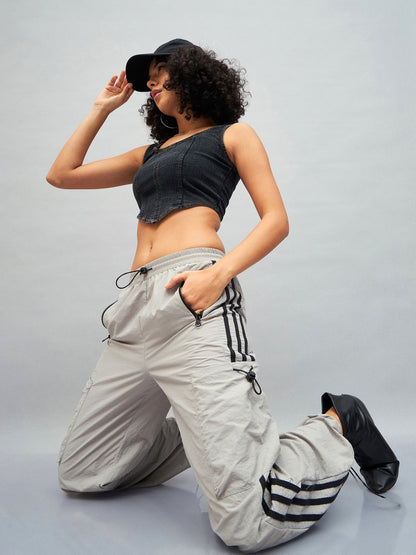 Light Grey Side Tape Cargo Parachute Pants