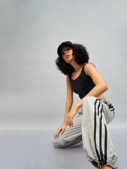 Light Grey Side Tape Cargo Parachute Pants