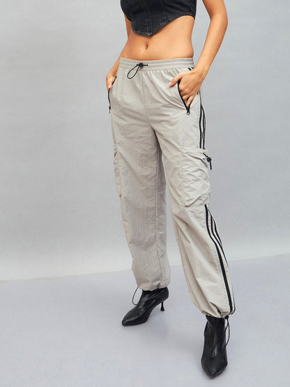 Light Grey Side Tape Cargo Parachute Pants