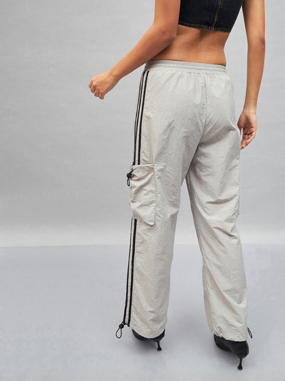 Light Grey Side Tape Cargo Parachute Pants