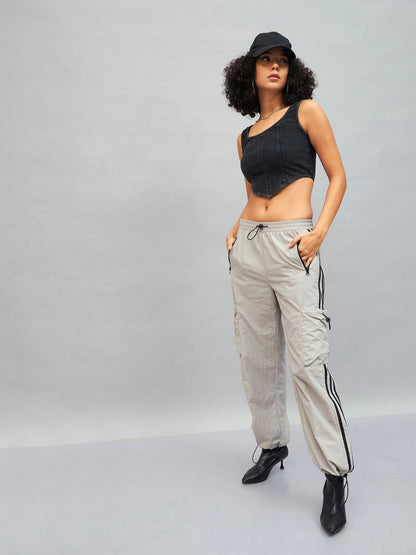 Light Grey Side Tape Cargo Parachute Pants