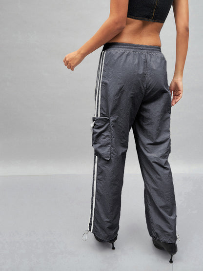 Dark Grey Side Tape Cargo Parachute Pants