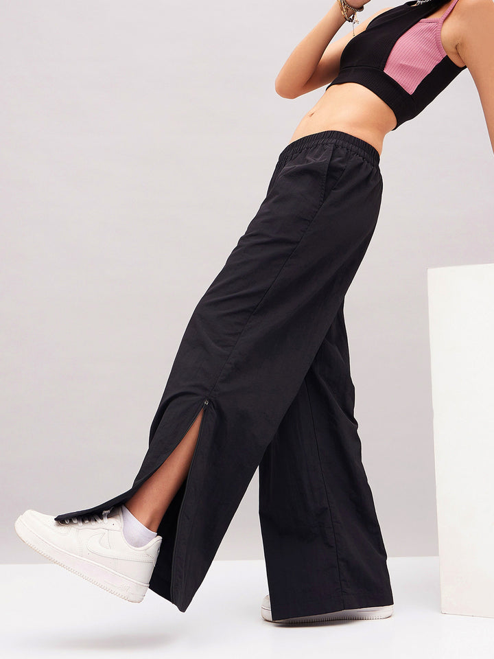 Black Out Seam Zipper Parachute Pants