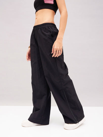 Black Out Seam Zipper Parachute Pants