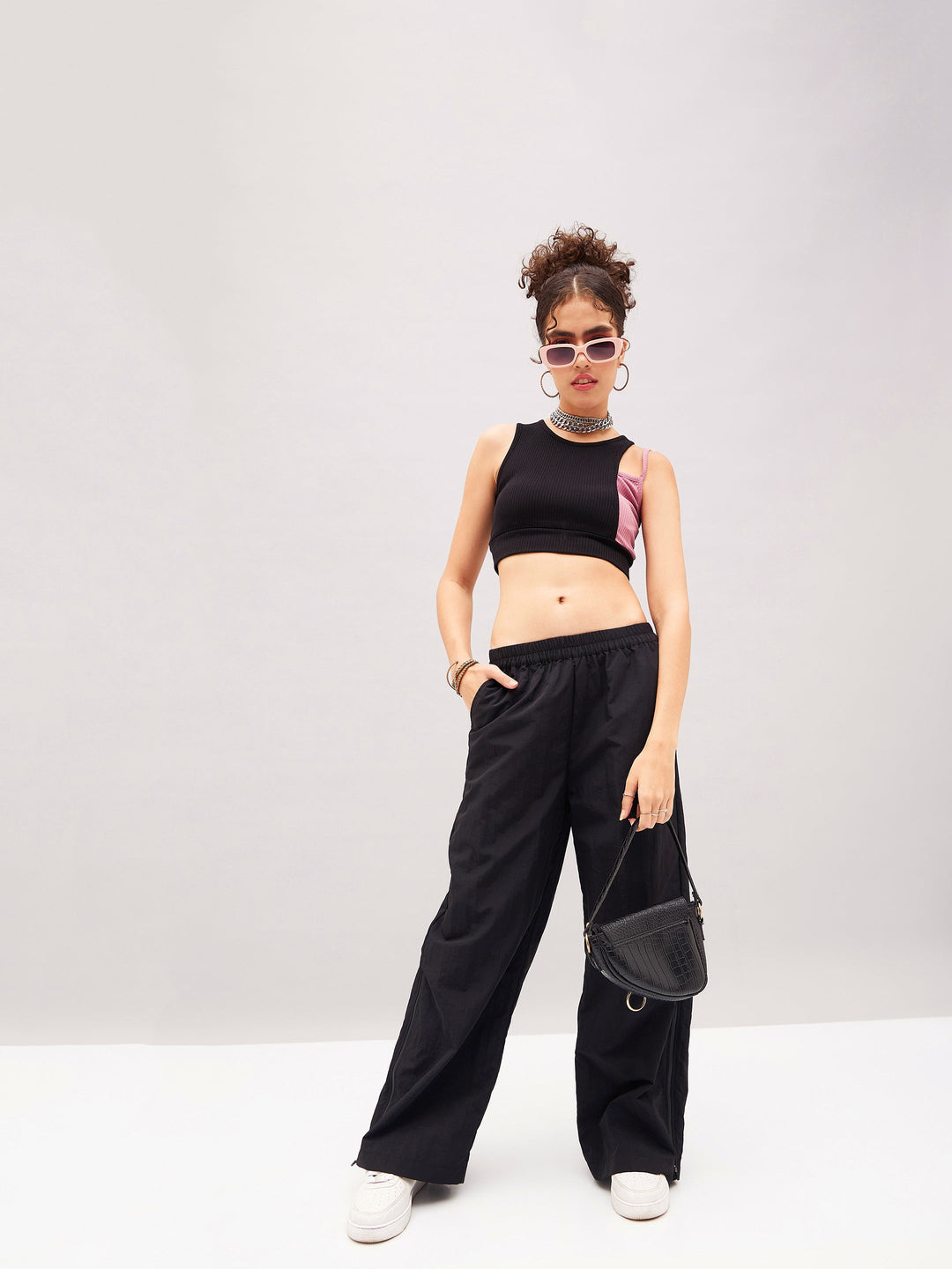 Black Out Seam Zipper Parachute Pants