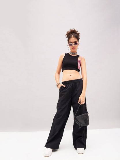 Black Out Seam Zipper Parachute Pants