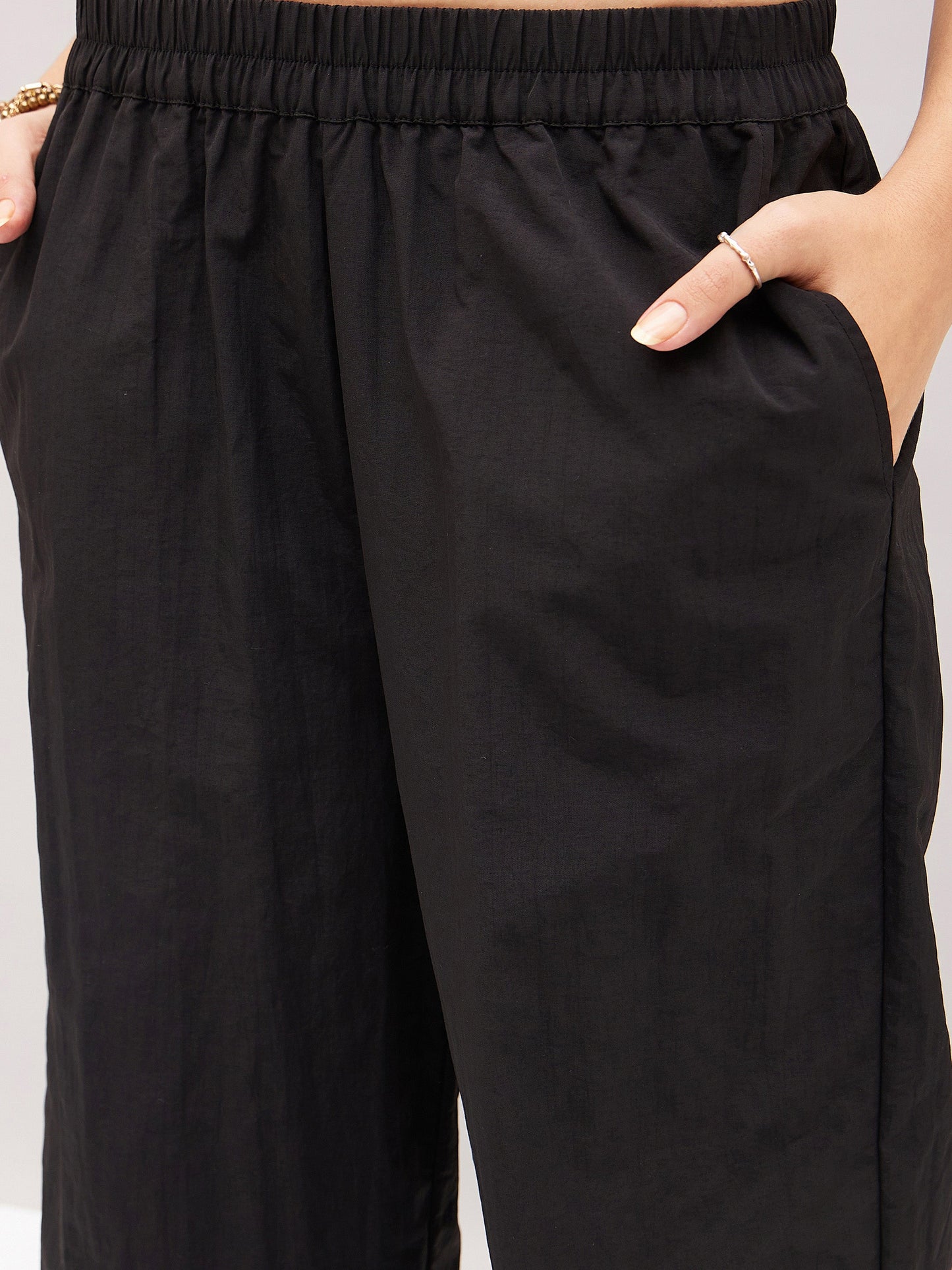 Black Out Seam Zipper Parachute Pants