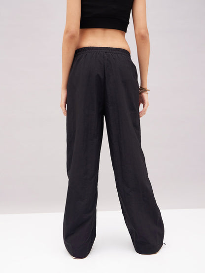 Black Out Seam Zipper Parachute Pants