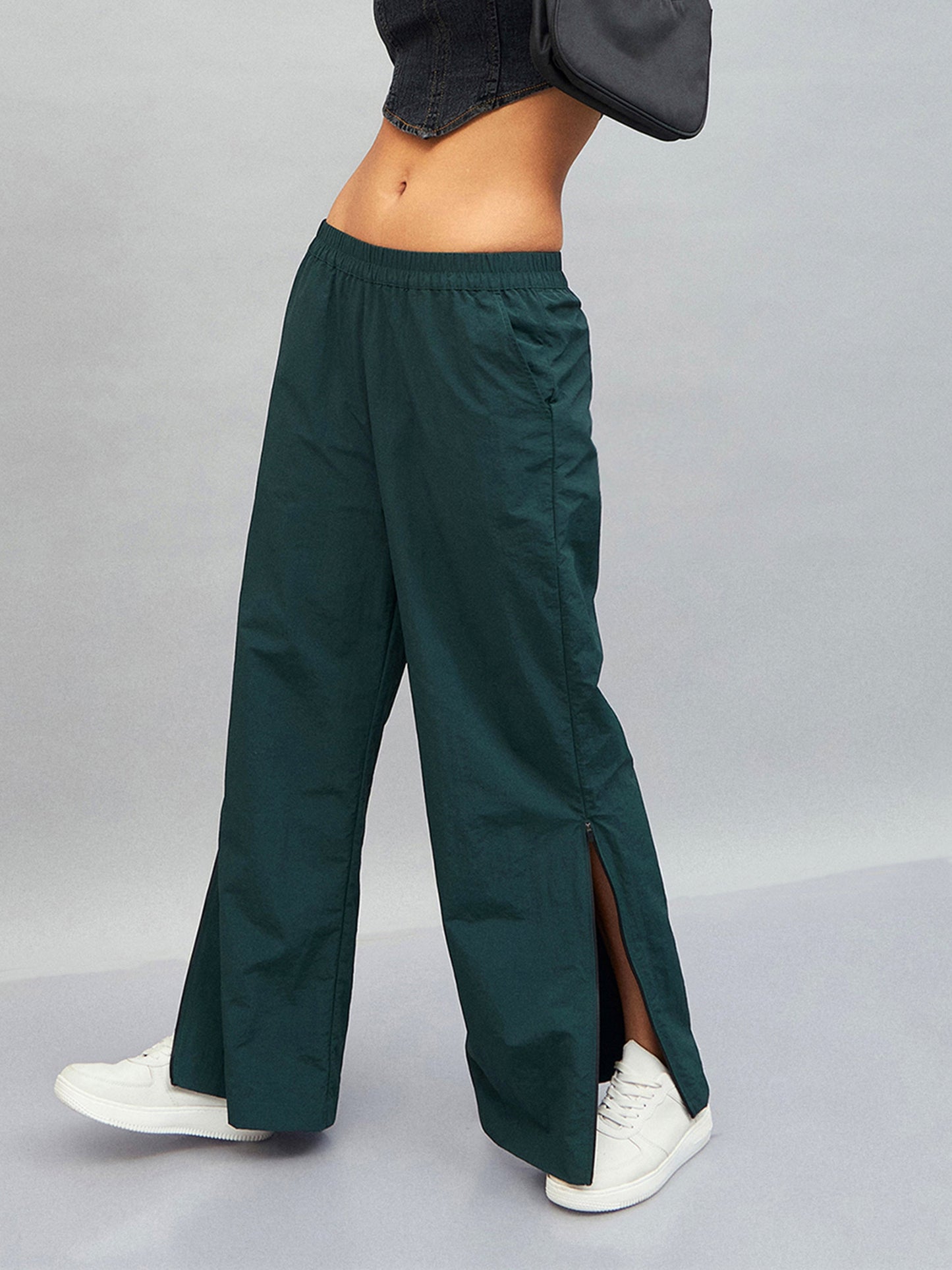 Green Out Seam Zipper Parachute Pants