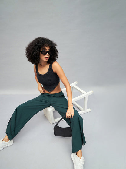 Green Out Seam Zipper Parachute Pants