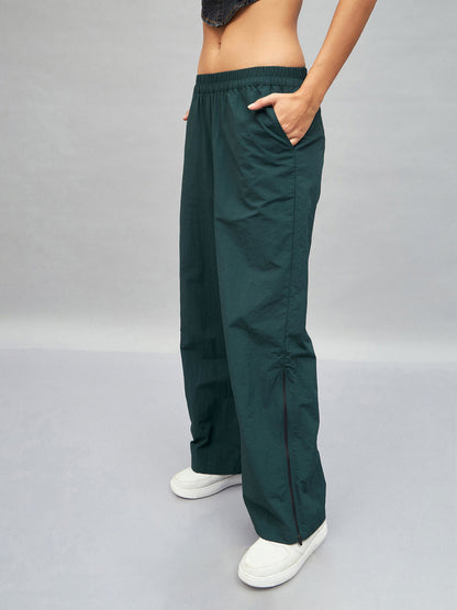 Green Out Seam Zipper Parachute Pants