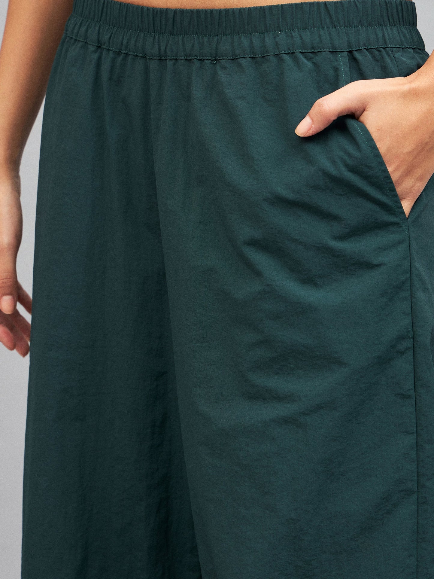 Green Out Seam Zipper Parachute Pants
