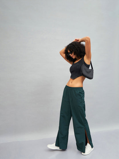 Green Out Seam Zipper Parachute Pants