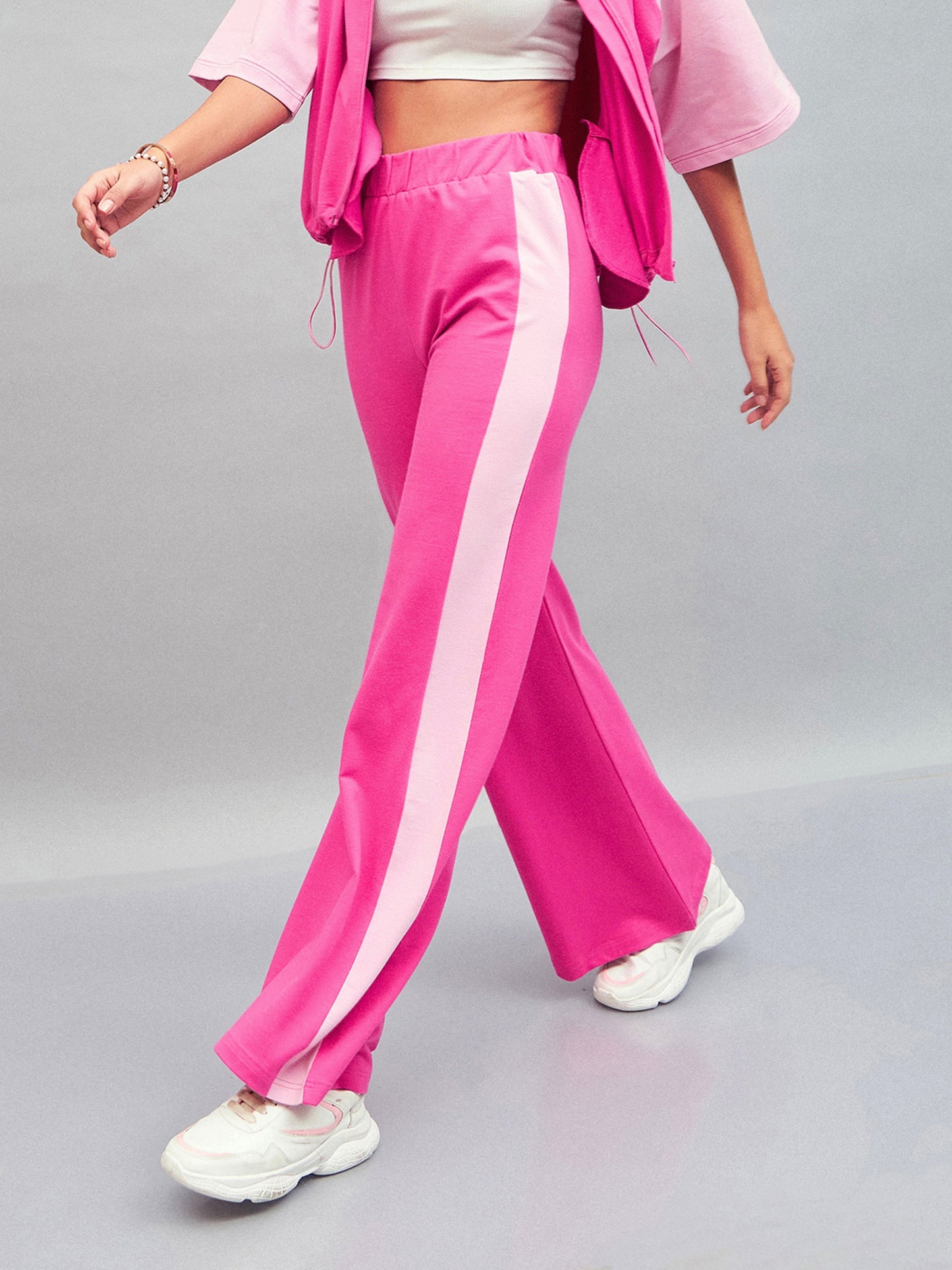 Pink Knitted Contrast Side Tape Track Pants