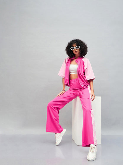 Pink Knitted Contrast Side Tape Track Pants