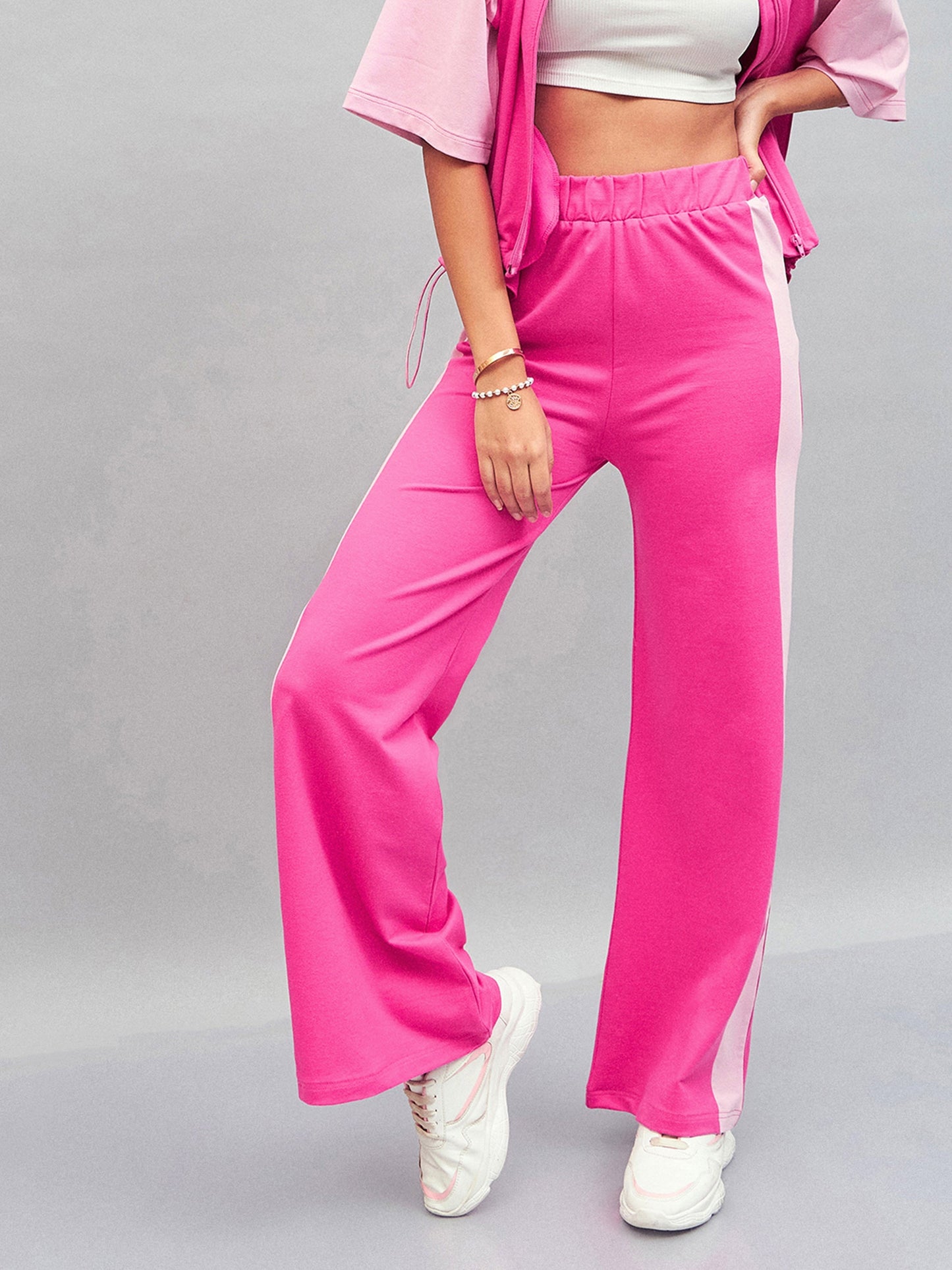 Pink Knitted Contrast Side Tape Track Pants