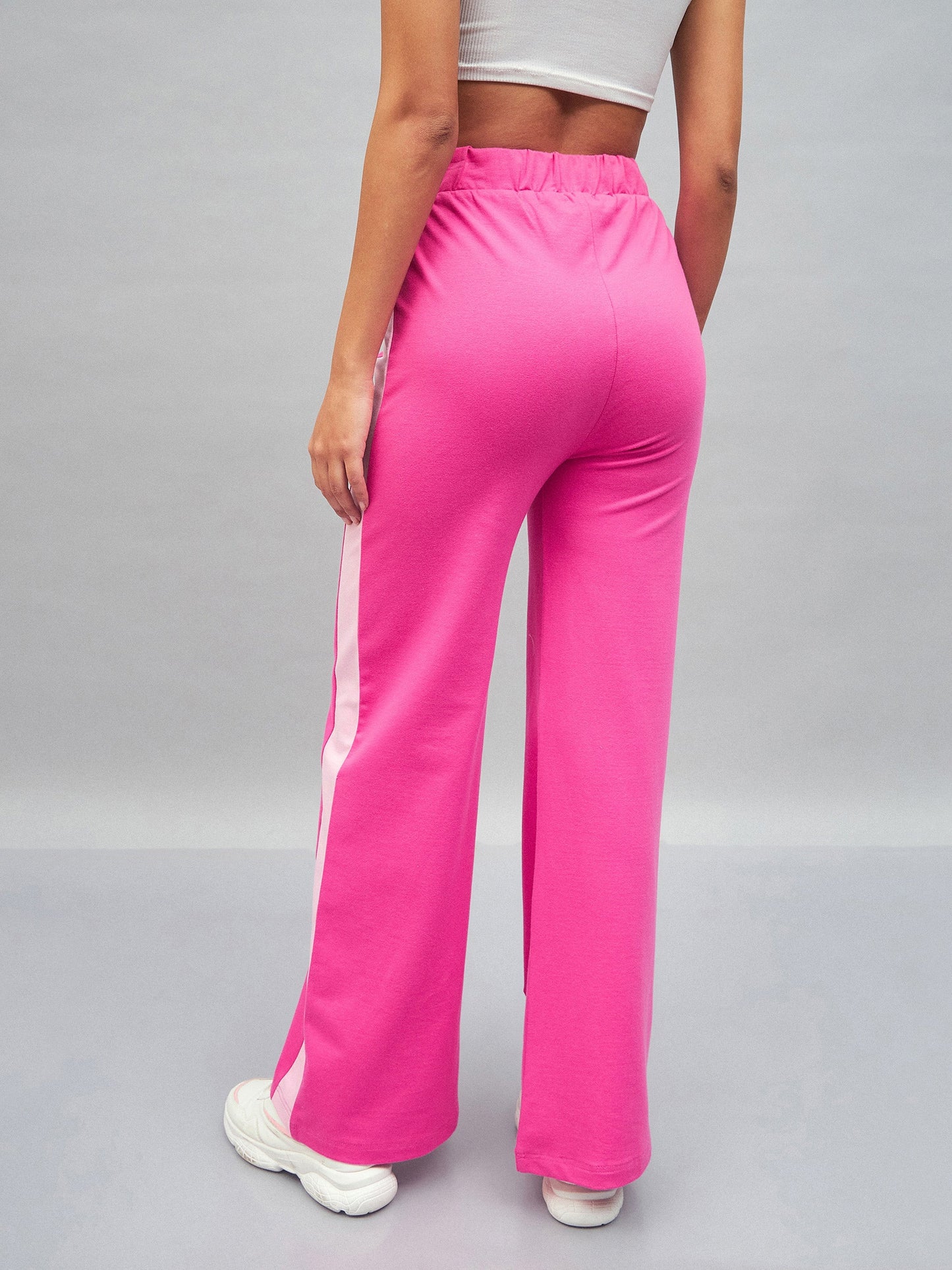 Pink Knitted Contrast Side Tape Track Pants