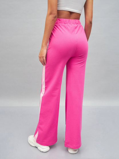 Pink Knitted Contrast Side Tape Track Pants