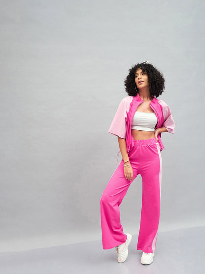 Pink Knitted Contrast Side Tape Track Pants