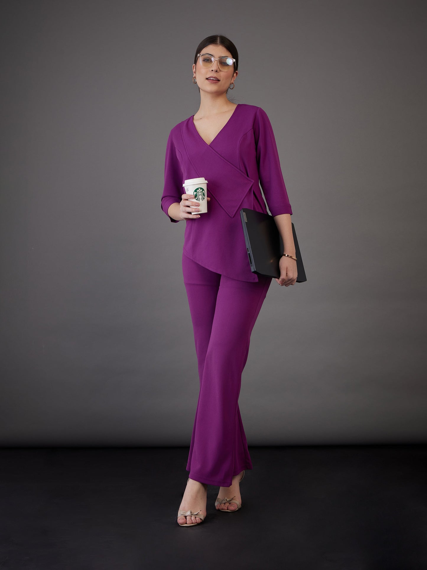 Purple Knitted Bell Bottom Pants
