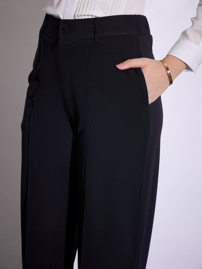 Women Black Front Darted Pants