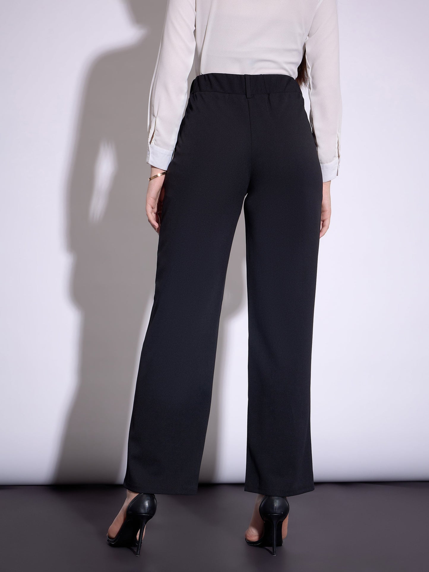 Women Black Front Darted Pants