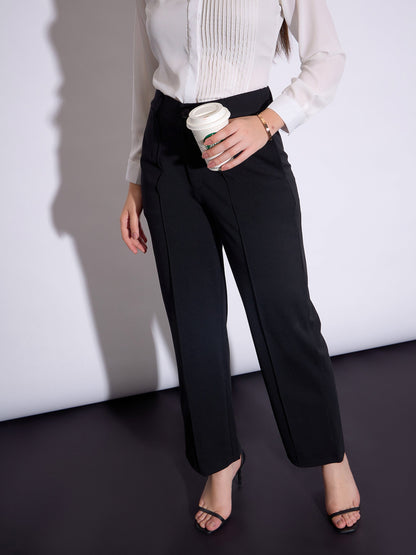 Women Black Front Darted Pants