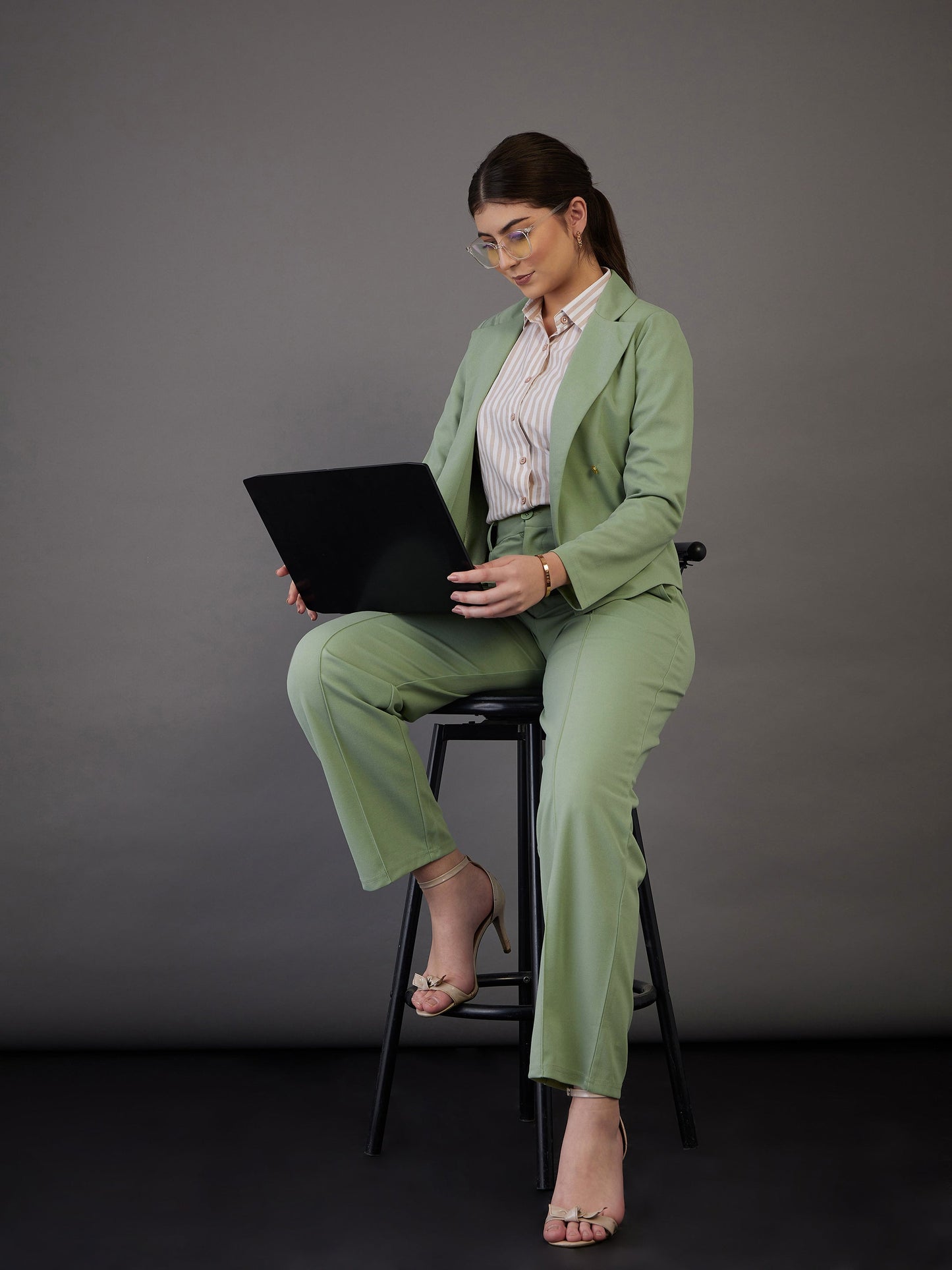 Green Front Darted Pants