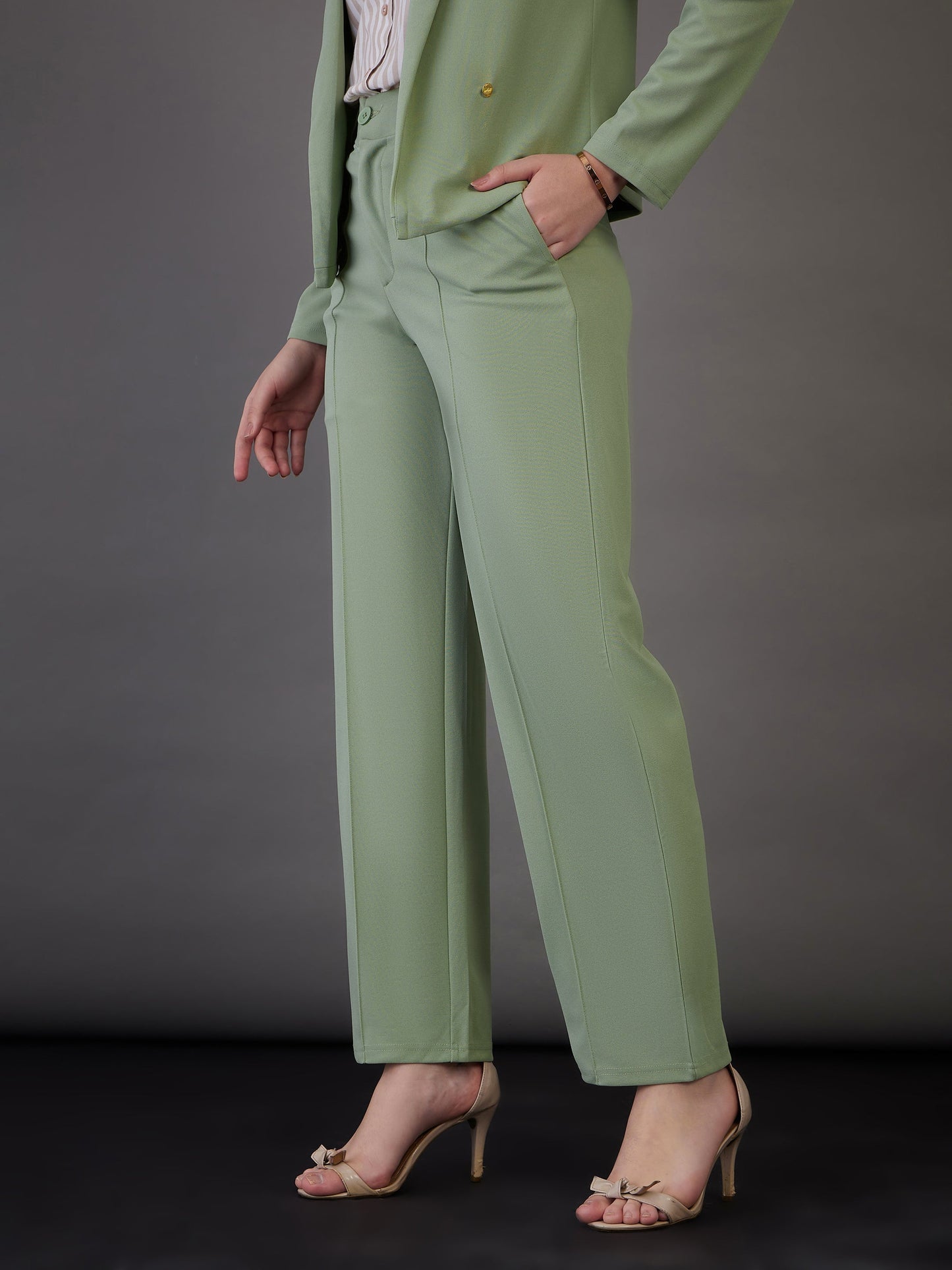 Green Front Darted Pants