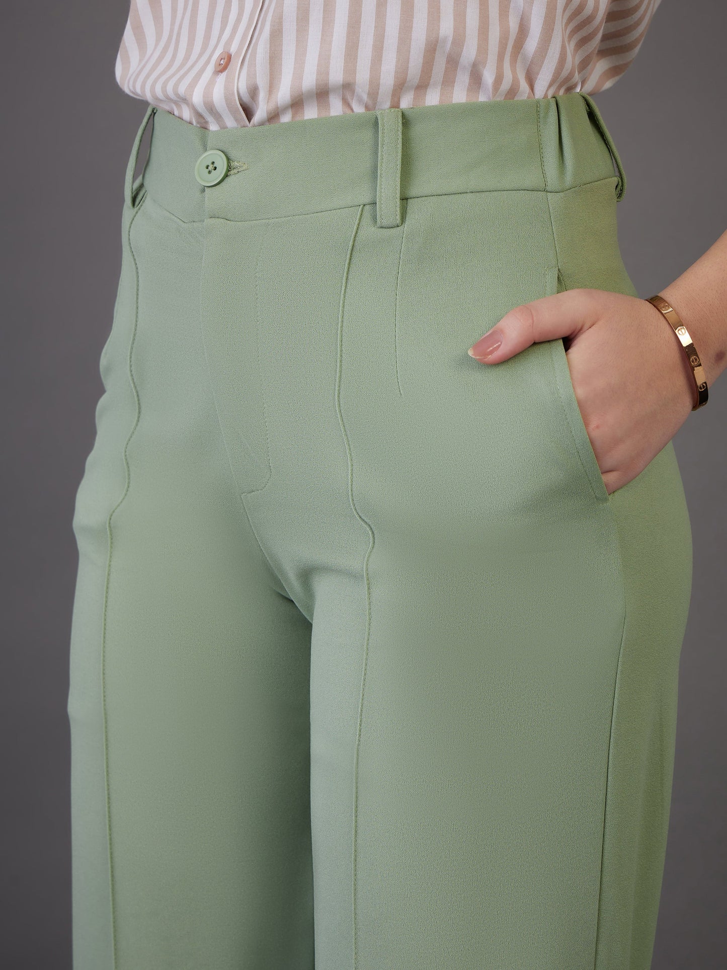 Green Front Darted Pants