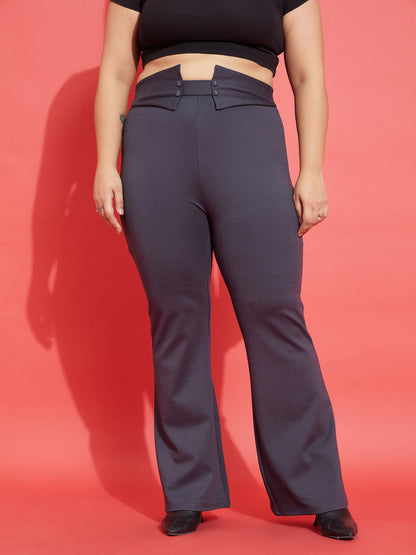 Grey Front Button Bell Bottom Trousers