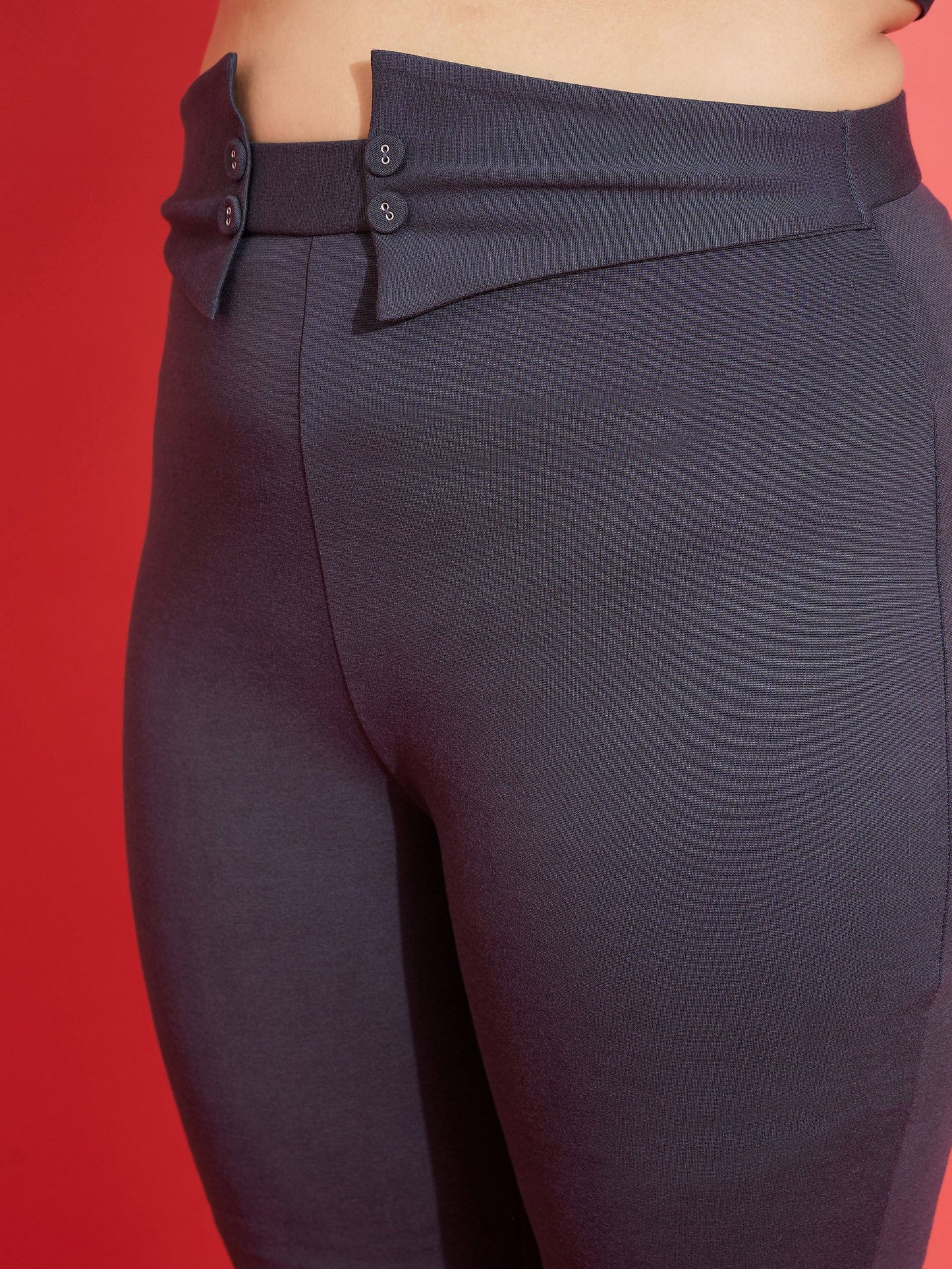 Grey Front Button Bell Bottom Trousers