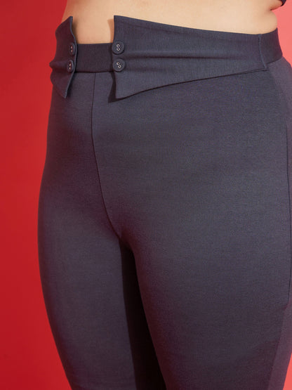 Grey Front Button Bell Bottom Trousers