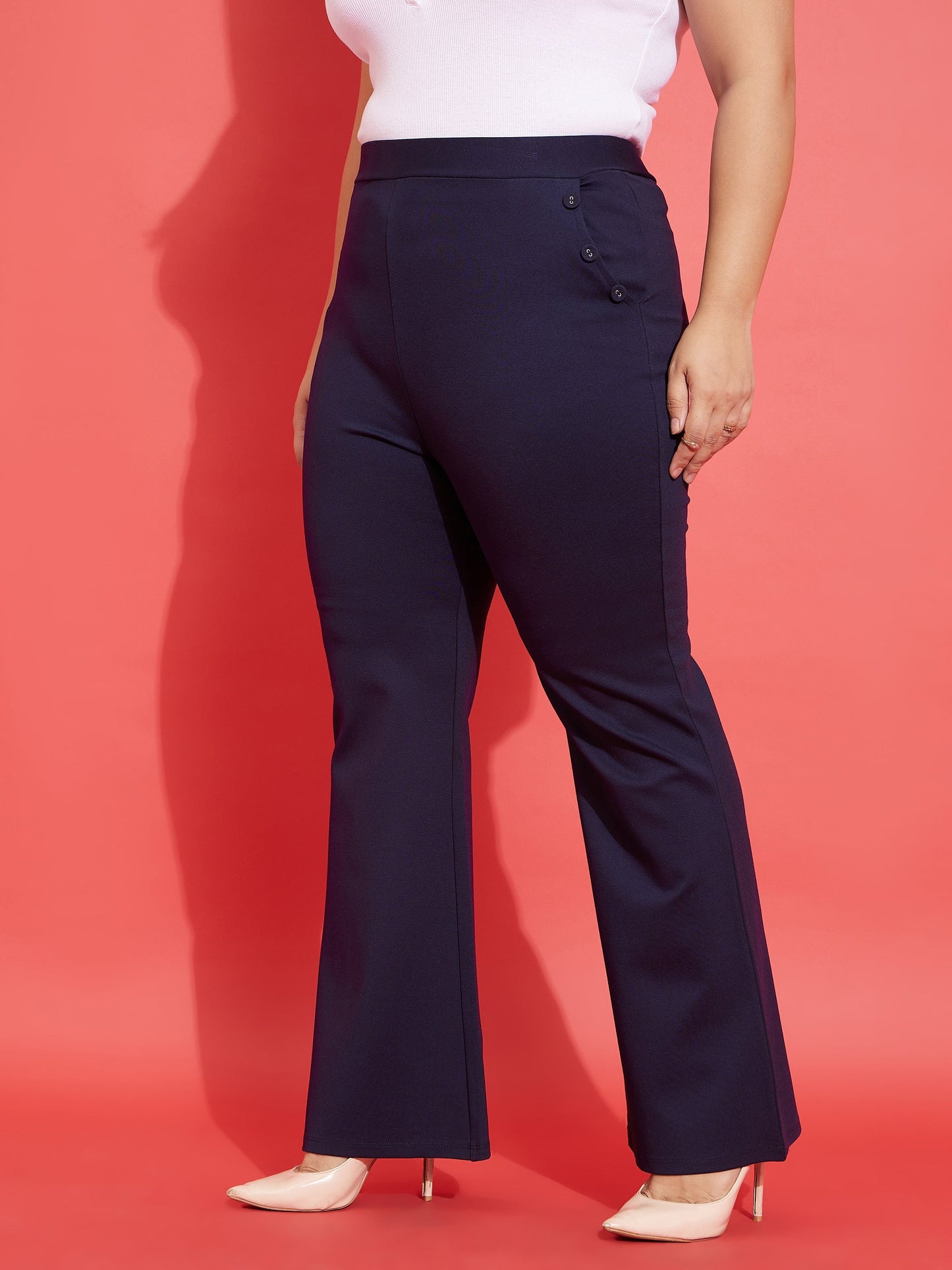 Navy Pocket Button Bell Bottom Trousers