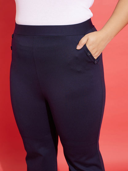 Navy Pocket Button Bell Bottom Trousers