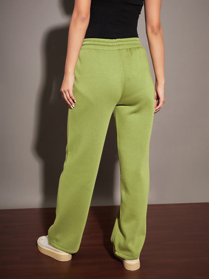 Women Olive Fleece Track Pants