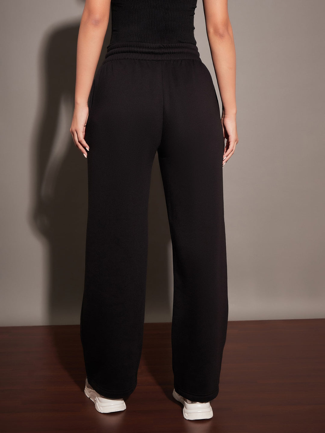 Women Black Fleece Track Pants