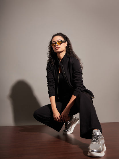 Women Black Fleece Track Pants