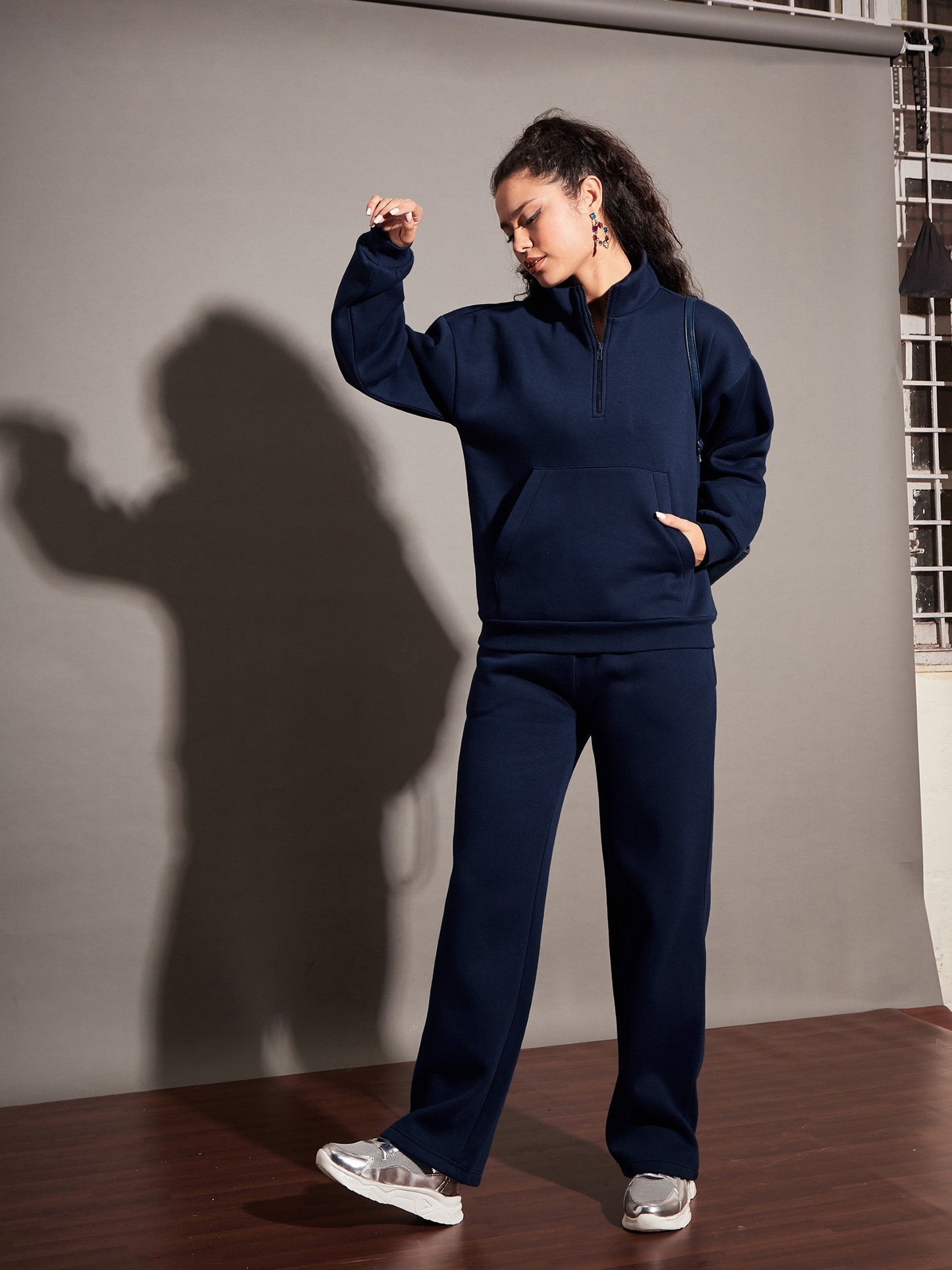 Women Navy Fleece Track Pants