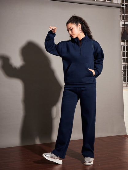 Women Navy Fleece Track Pants