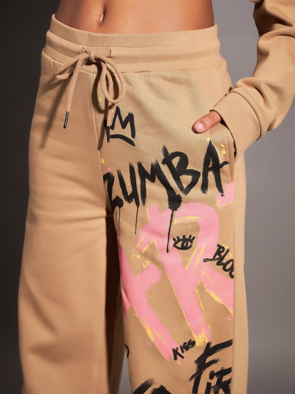 Beige Fleece ART Wide Leg Track Pants