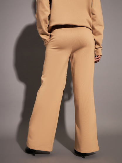 Beige Fleece ART Wide Leg Track Pants