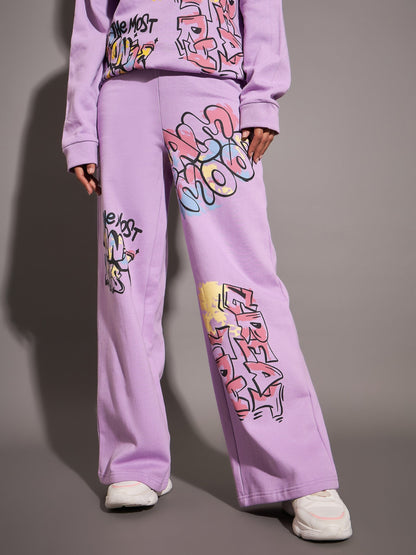 Lavender Fleece CALM MOOD Wide Leg Track Pants