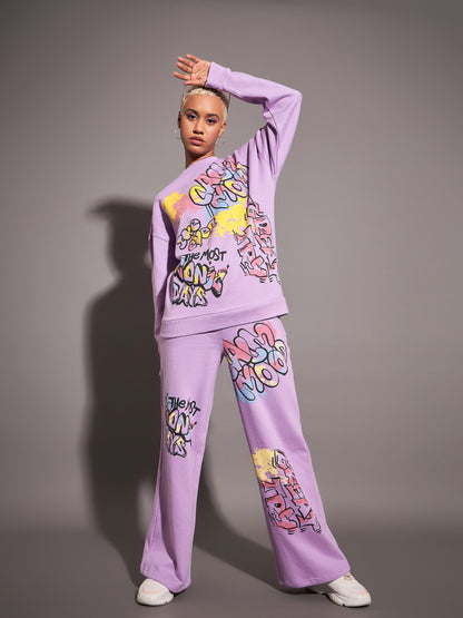 Lavender Fleece CALM MOOD Wide Leg Track Pants
