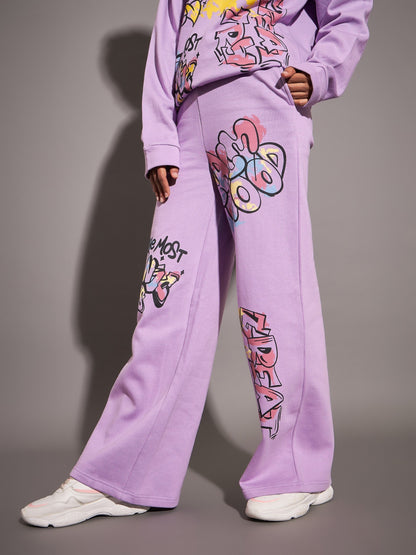 Lavender Fleece CALM MOOD Wide Leg Track Pants
