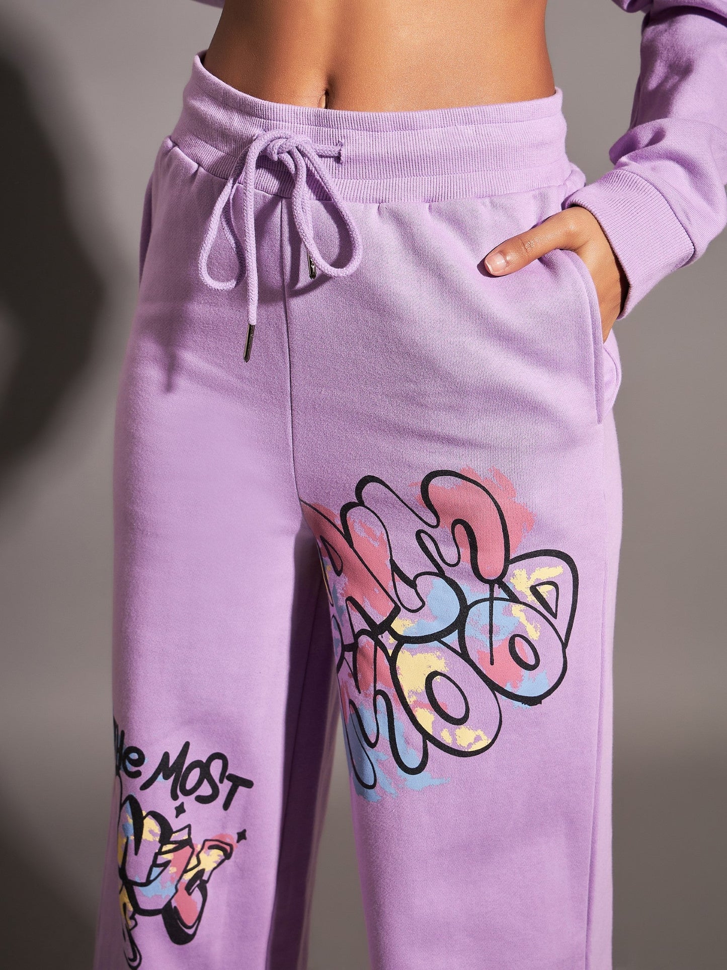 Lavender Fleece CALM MOOD Wide Leg Track Pants